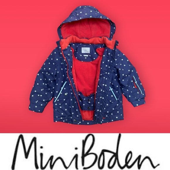 Mini Boden Purple with Stars Waterproof Ski Jacket, Size 4-5 Years, MSRP $110 - Picture 1 of 10